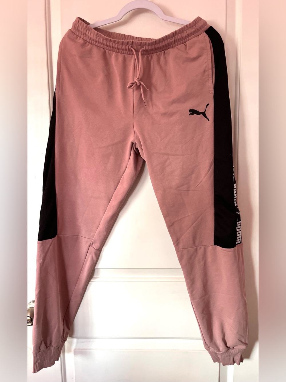 Puma Pink and Black Panel Sweatpants Joggers